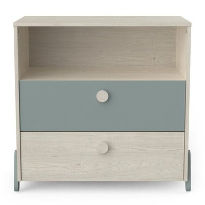 Commode Scandinave 2 Tiroirs 1 Niche, Bois et Vert - L73cm - Ilian CALICOSY