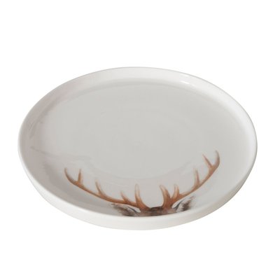 Assiette à dessert en céramique blanche motif cerf 21x21x2cm WADIGA