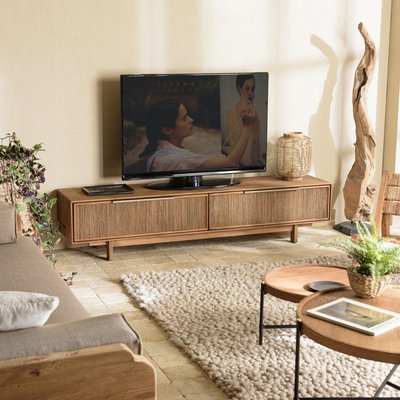 Meuble TV 180 cm en teck recycle 2 tiroirs fibre de coco SWING PIER IMPORT