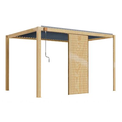 Pergola bioclimatique autoportée 3 x 4 m en aluminium décor bois avec 1, 2 ou 3 claustras, CORATO OVIALA