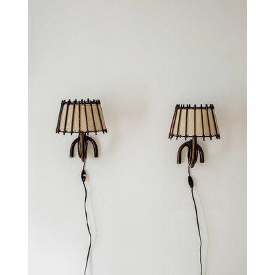 paire d'appliques en rotin Suzette N°80 - Bon état DEBONGOUT