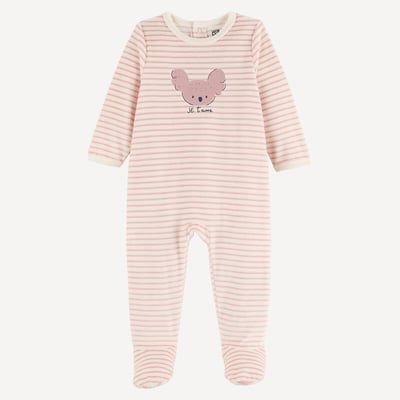 Striped Koala Print Velour Sleepsuit LA REDOUTE COLLECTIONS