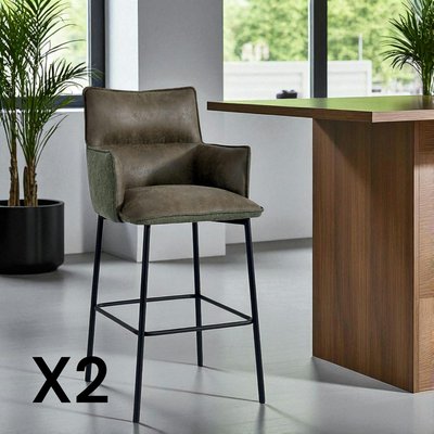 Tabouret bar bi-matière vert avec dossier (lot de 2) KERALA PIER IMPORT