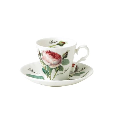 Tasse et sous-tasse à café   13 cl-ROSE REDOUTÉ ROY KIRKHAM