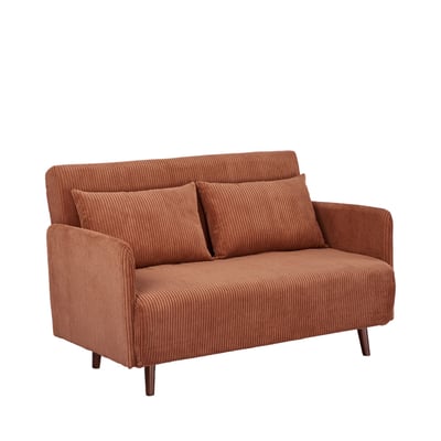 Canapé convertible 2 places en velours côtelé pieds bois foncé- BELUSHI DRAWER