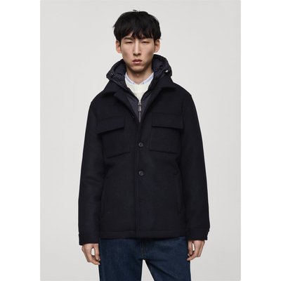 Manteau laine mélangée capuche amovible MANGO MAN