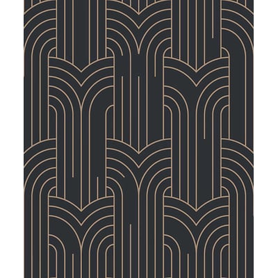 Papier peint géométrique Art Déco noir et or HEXOA
