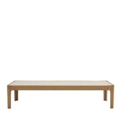 Table basse en effet travertin et bois 160x50cm- KIELCE DRAWER