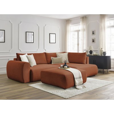 Canapé d'angle convertible 4 places en tissu lisse avec pouf, LUCIEN BOBOCHIC