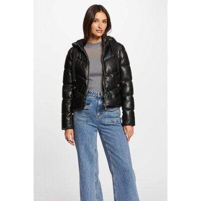 Doudoune simili cuir capuche MORGAN