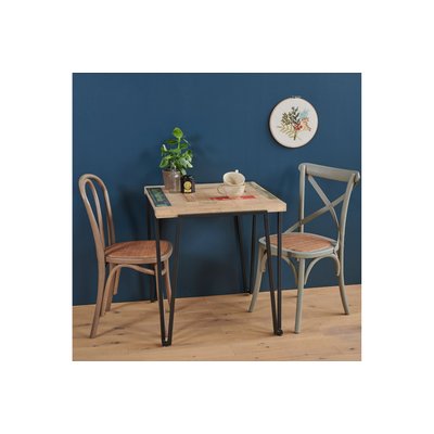 Table bistrot carrée en bois recyclé et pied métal L70 - DEMETER HELLIN, DEPUIS 1862