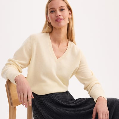 Jersey de cachemira con cuello en V, punto fino ANNE WEYBURN
