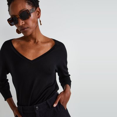Pull col V en maille fine contenant de la soie MONOPRIX