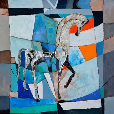 Tableau abstrait cheval grec ancien HEXOA