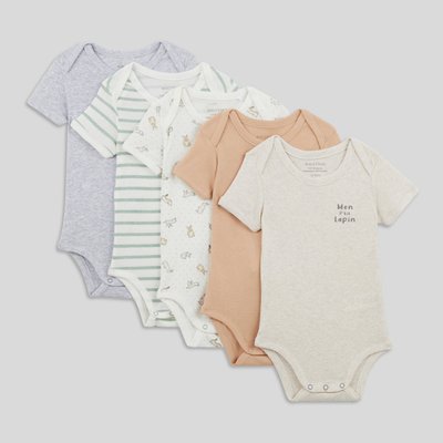 Lot de 5 bodies manches courtes imprimé en coton BIO BOUT'CHOU