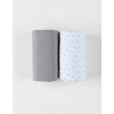 Lot de 2 langes floral en mousseline 70 x 70, NOUKIE'S