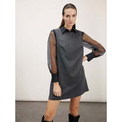 Robe droite sans manches en tissu teint en FIL à fines rayures avec cristaux appliqués MOTIVI