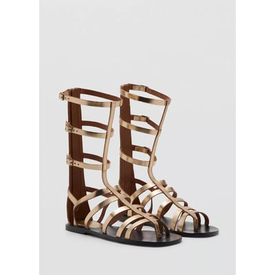 Sandales spartiates en cuir métallisé MANGO TEEN