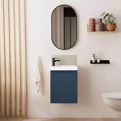 Meuble lave-mains + miroir ovale + robinet noir LISA MOB IN