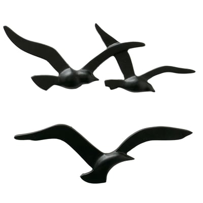 Décoration murale 3 mouettes en aluminium noir 36x14x2cm WADIGA