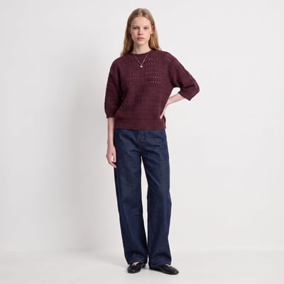 Pull manches ballon col rond maille ajourée FLELIS ARTLOVE