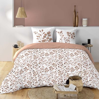 Parure de lit 3 pièces en coton à motif feuillage housse + taies DOUCEUR D'INTÉRIEUR