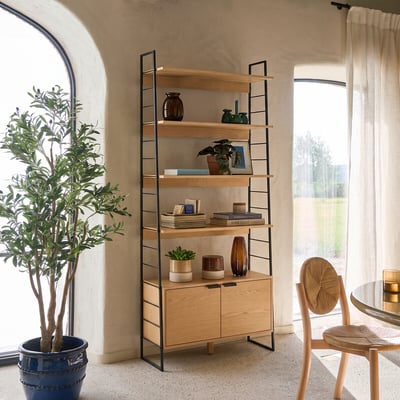 Bibliothèque en chêne plaqué et acier inox, hauteur 190 cm, WATFORD LA REDOUTE INTERIEURS