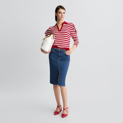 Pull en laine et cachemire rayé rouge et blanc LIU JO