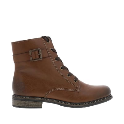 Bottines cognac à talon décroché bas avec des lacets et un zip latéral RIEKER