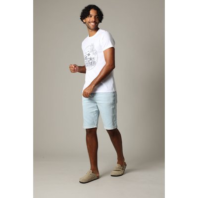 Short homme en maille denim avec braguette à boutons et finition stone used BART DEELUXE