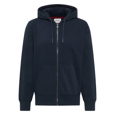 Sweat zippé en coton mélangé marine uni avec une coupe droite et une capuche MUSTANG