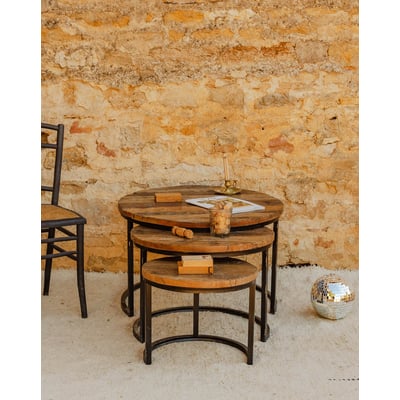 Tables gigognes en bois et métal noir Barbara N°201 - Bon état DEBONGOUT