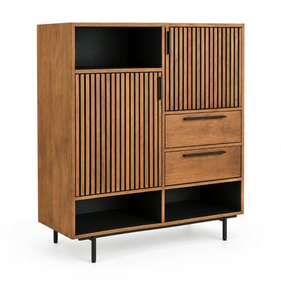 Buffet haut design teck recyclé intérieur noir FANO PIER IMPORT