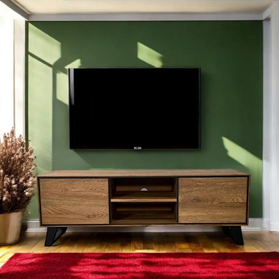 Meuble tv en bois de chêne brun et pieds obliques PALERME PIER IMPORT