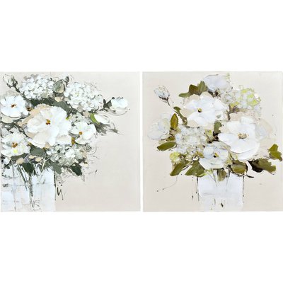 tableau déco fleurs blanches vase peinture à l'huile élégant RECOLLECTION