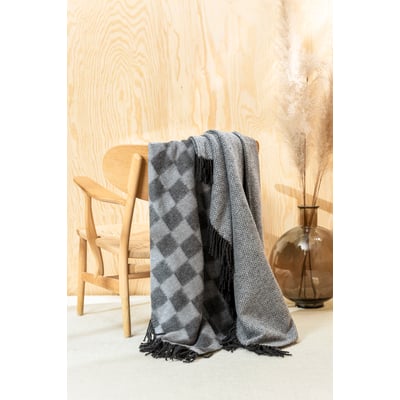 Plaid à damier et franges en coton et polyester recyclés VARIA MAGMA HEIMTEX