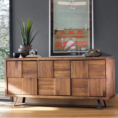 Buffet en bois massif 3 portes motif damier OKA PIER IMPORT