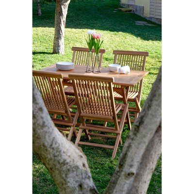 Salon de Jardin 1 Table Rectangulaire + 4 Chaises Teck Pliables WADIGA