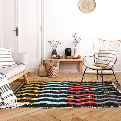 Authentique tapis berbère fait main en tissu recyclé BOUCHAROUETTE 55 UN AMOUR DE TAPIS