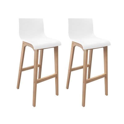 Lot de tabourets de bar en chêne et assise plastique blanche 75cm TANNA MOB IN