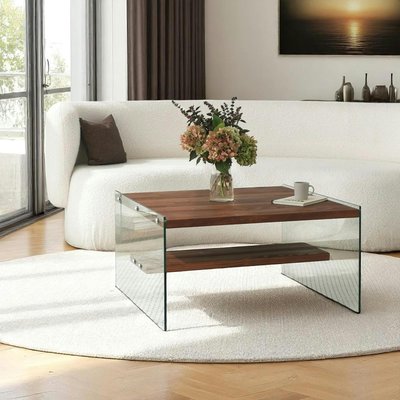 Table basse verre et bois - plateaux marrons suspendus LHASA PIER IMPORT
