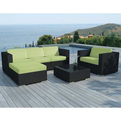 Salon de jardin canapé méridienne + fauteuil tissu vert + table basse PIER IMPORT