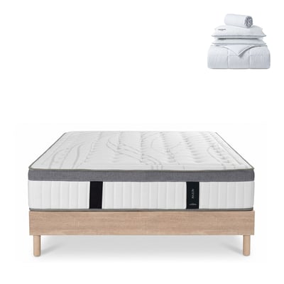 Ensemble Altesse 140x190 cm + sommier bois + accessoires - Mousse HD mémoire - Ép. 26 cm MAISON AUBERTIN