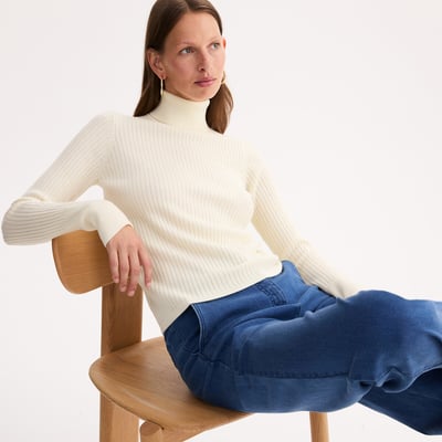 Camisola de gola redonda em malha canelada fina em mistura de lã ANNE WEYBURN