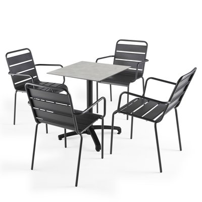 Table 60x60 cm inclinable stratifiée avec pied noir et chaises en métal, OPERA OVIALA