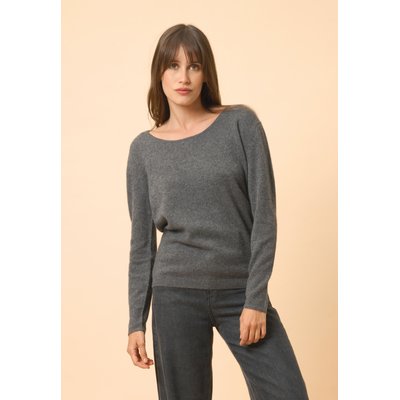 FIONA pull col bateau anthracite chiné en cachemire JUST CASHMERE