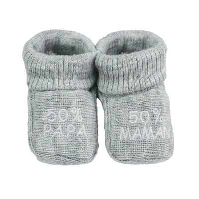 Chaussons naissance - message :  50% maman 50% papa TROIS KILOS SEPT