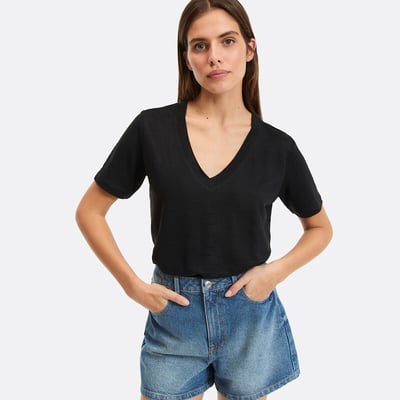 T-shirt en lin, col V, manches courtes LA REDOUTE COLLECTIONS