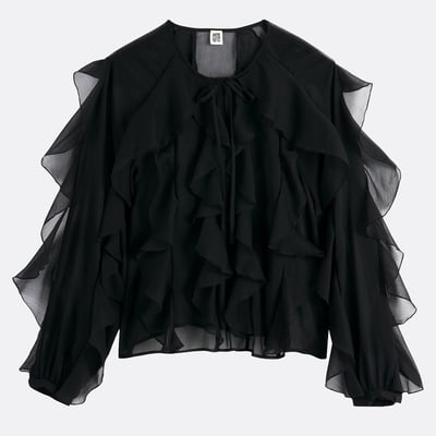 Блузка с круглым вырезом, оборками и длинными рукавами LA REDOUTE COLLECTIONS