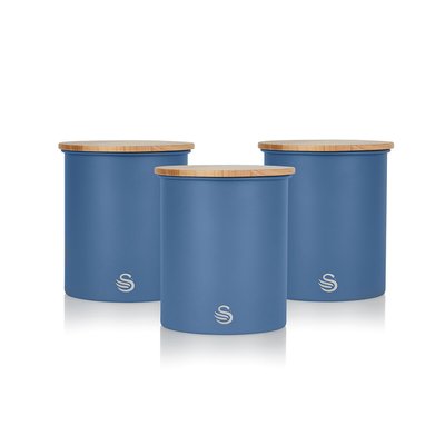 Set of 3 Nordic Tea Coffee Sugar Canisters in Blue SWAN